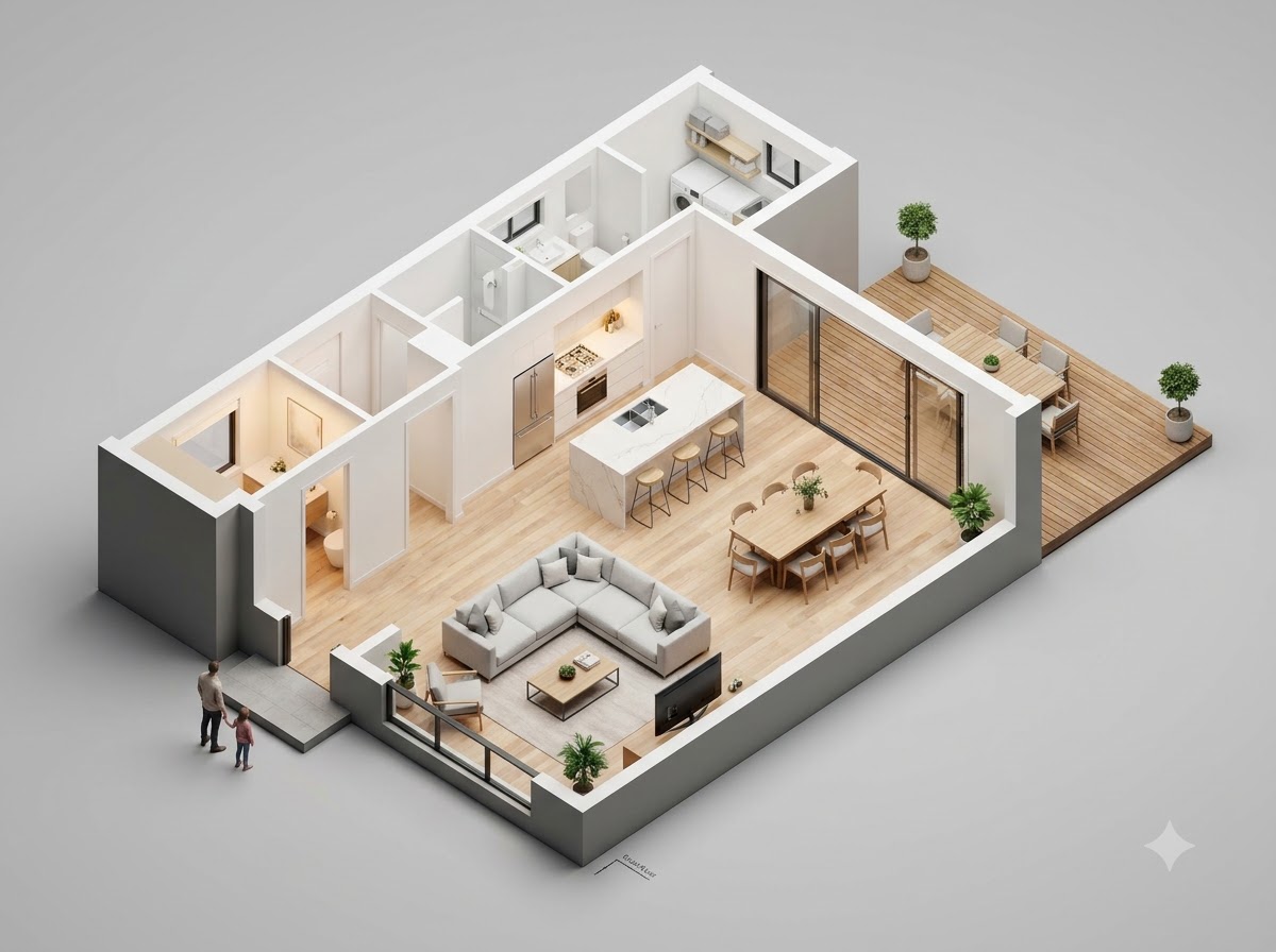 Ground floor 3D isometric cutaway floor plan